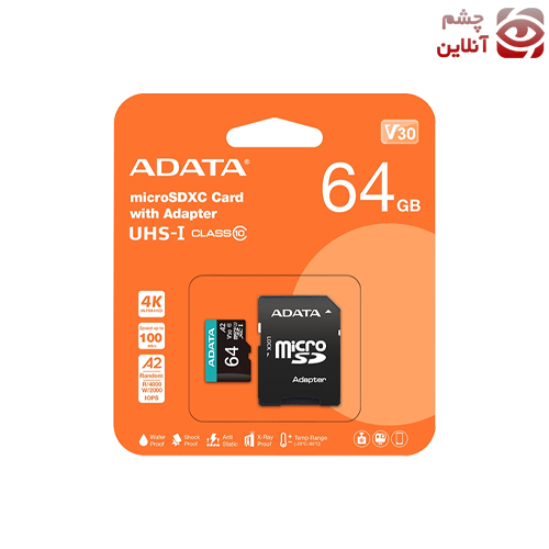 کارت حافظه MicroSDXC ای‌دیتا مدل Premier Pro کلاس 10 استاندارد UHS-I U3 سرعت 100MBps ظرفیت 64 گیگابایت